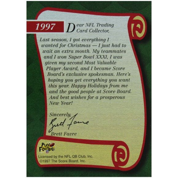1997 Score Board Green Bay Packers Brett Favre Hobby Holidays Trading Card - Picture 2 of 2
